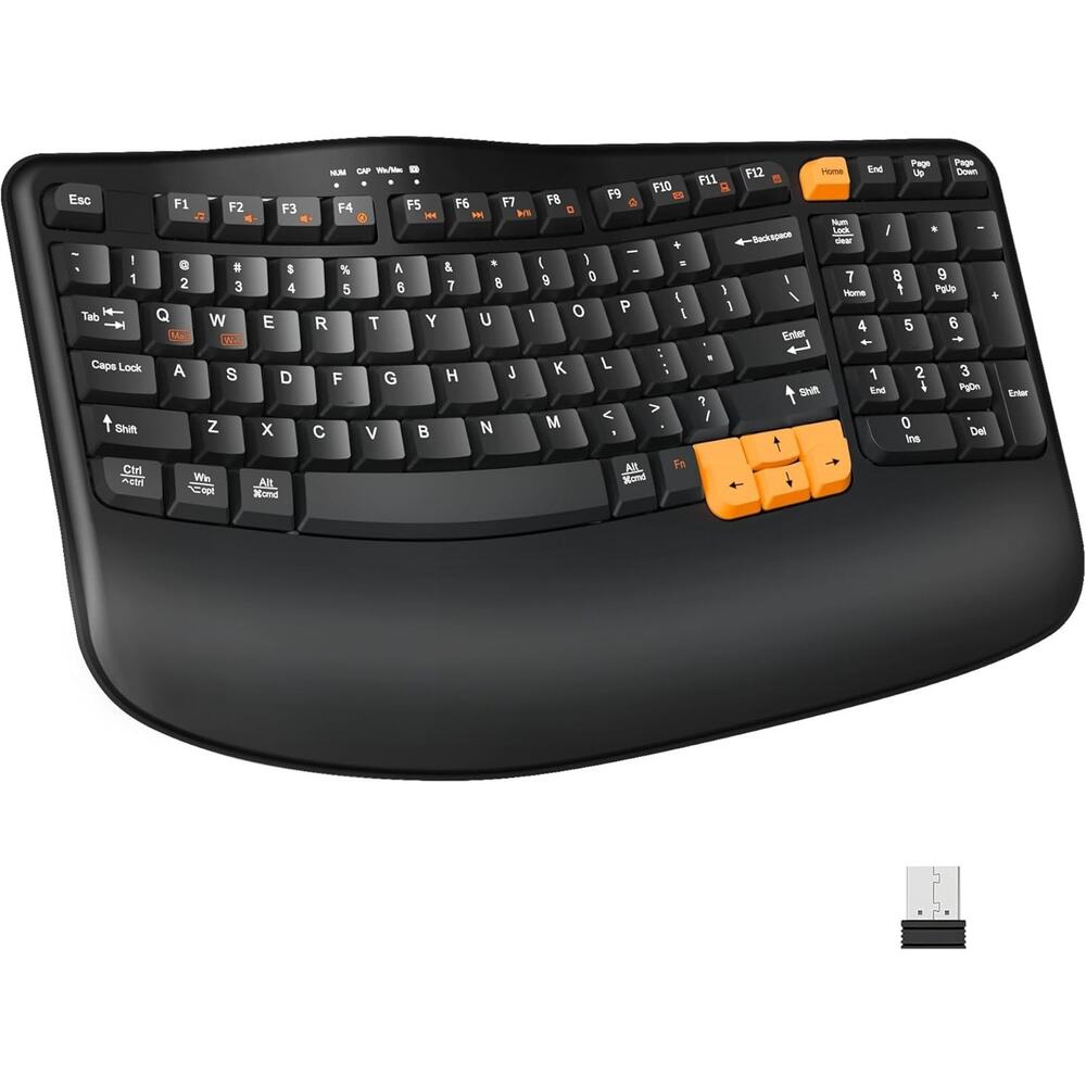 RECCAZR Ergonomic Wireless Keyboard with Wrist Rest, Wave Keys for Comfortable N